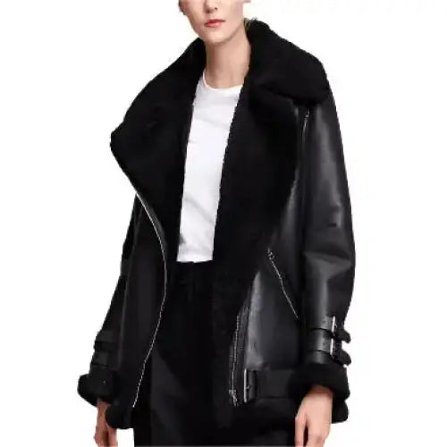 Women's Black Leather B3 Bomber Jacket