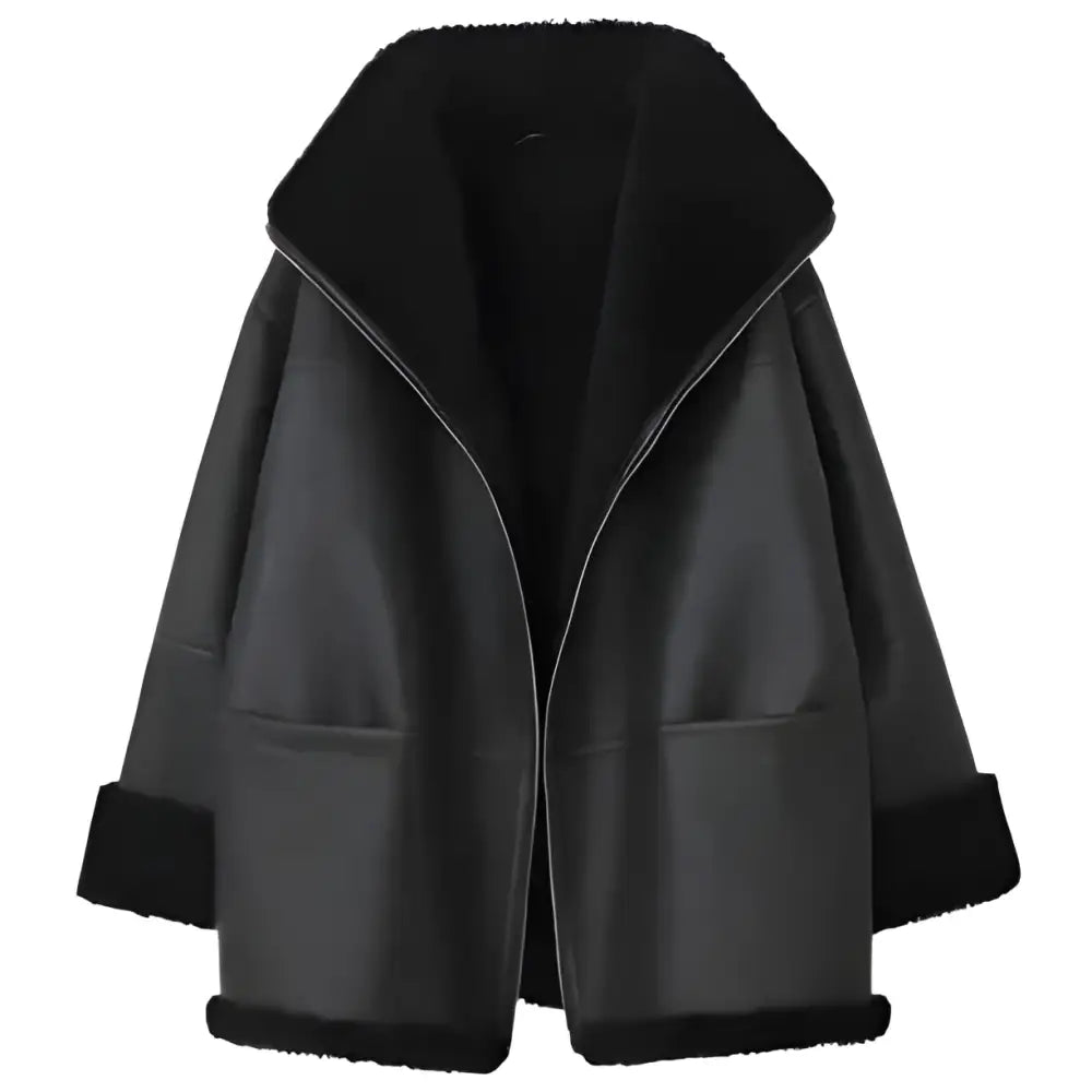 Women's Black Oversized Shearling Leather Jacket