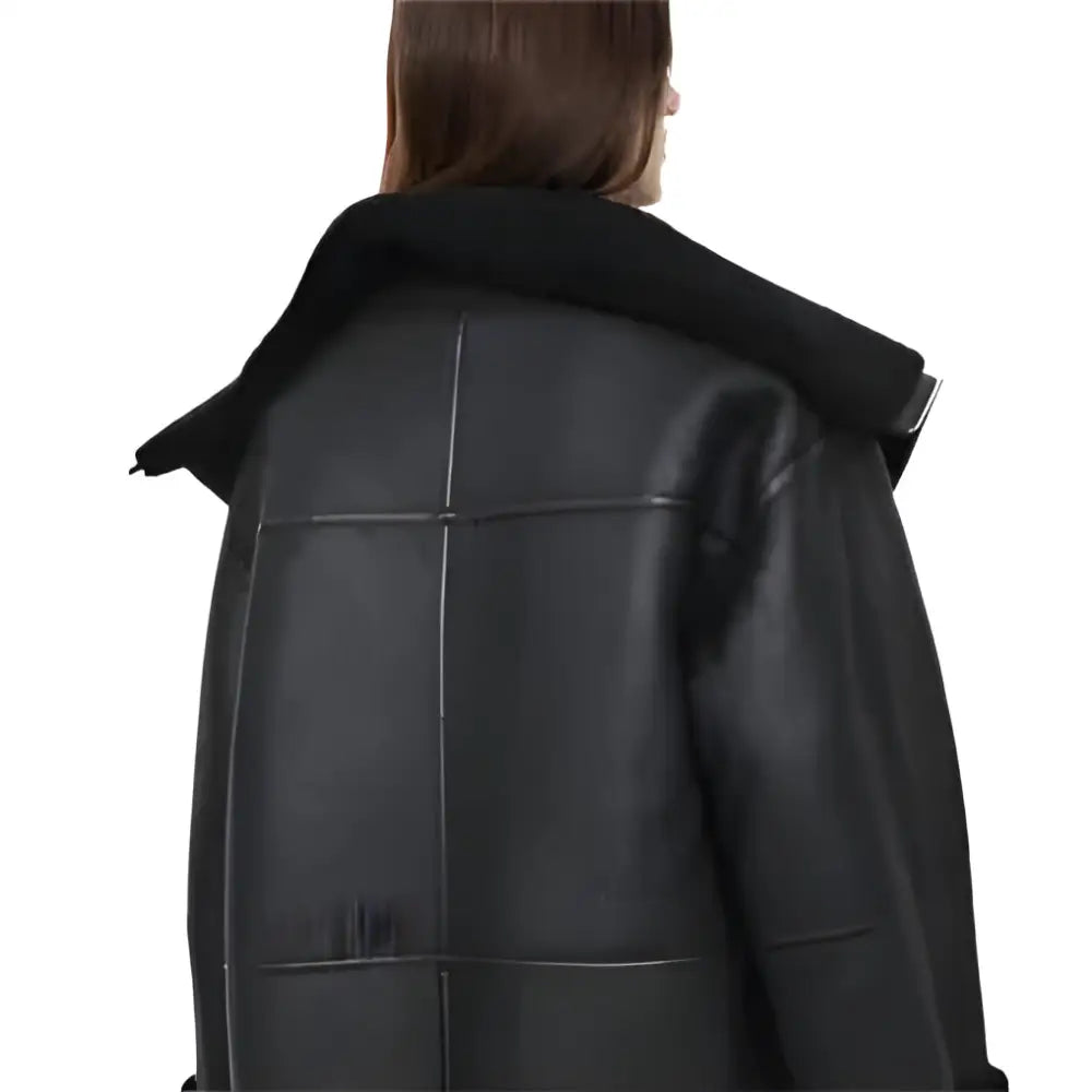 Women's Black Oversized Shearling Leather Jacket