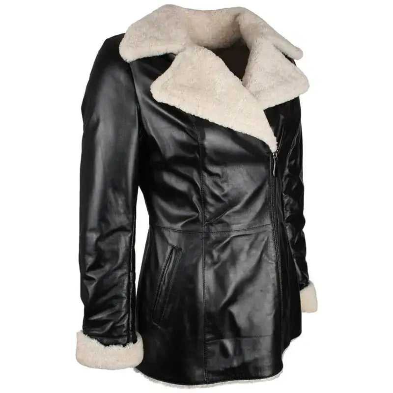 Womens Black Shearling Lambskin Trench Coat