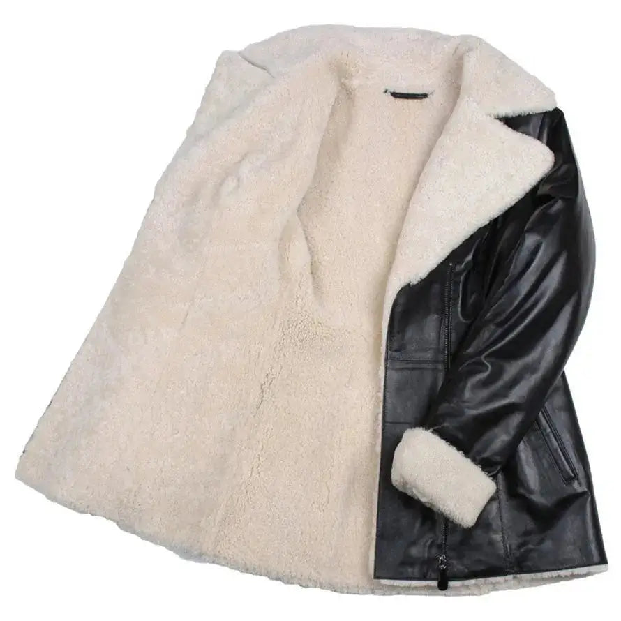 Womens Black Shearling Lambskin Trench Coat