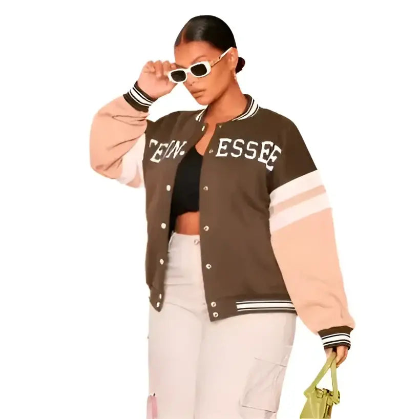 Women's Brown Leather Varsity Bomber Jacket