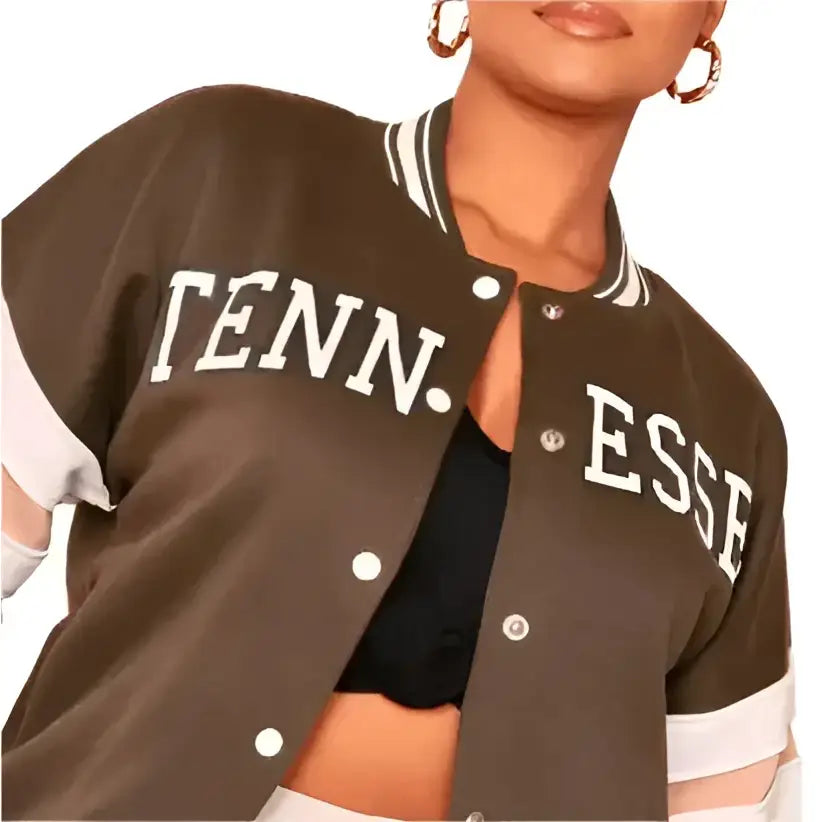 Women's Brown Leather Varsity Bomber Jacket