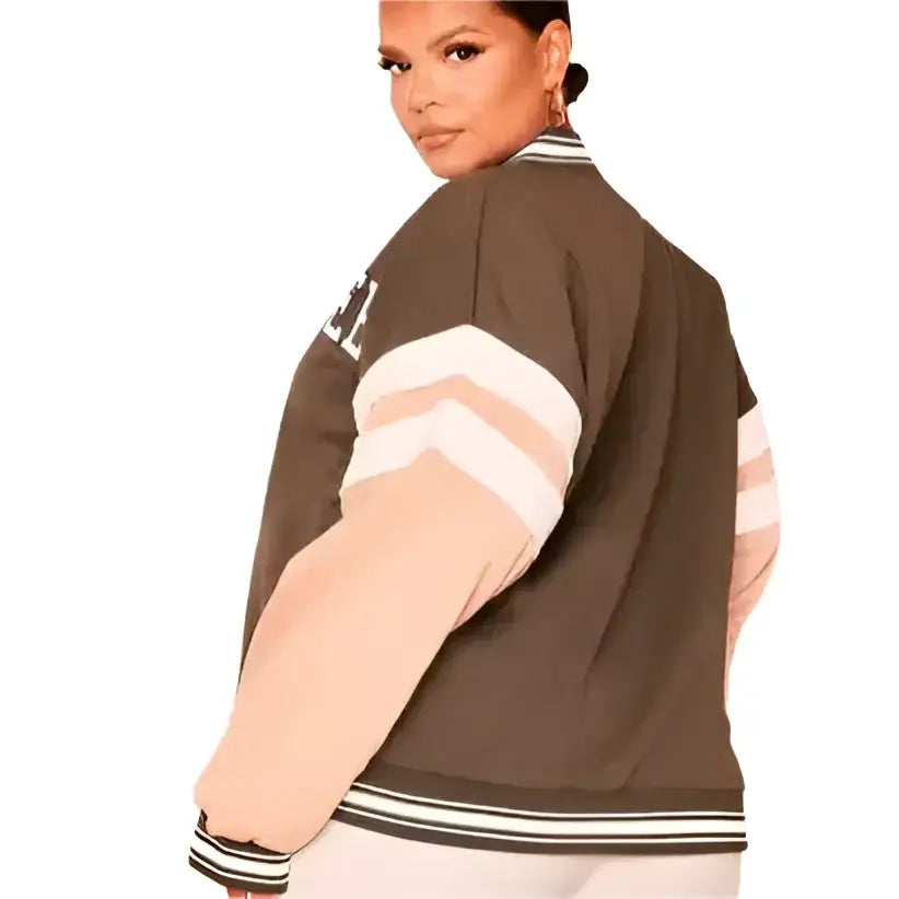 Women's Brown Leather Varsity Bomber Jacket