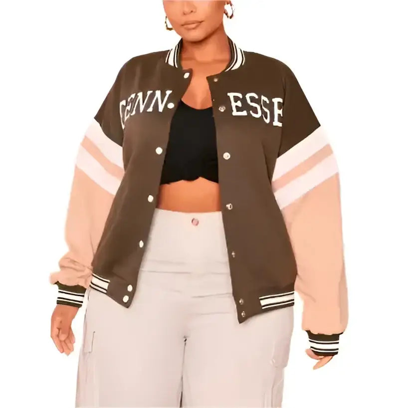 Women's Brown Leather Varsity Bomber Jacket