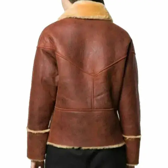 Women's Maroon Shearling Biker Jacket