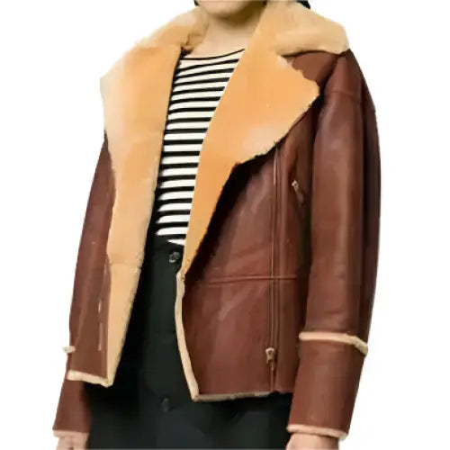 Women's Maroon Shearling Biker Jacket