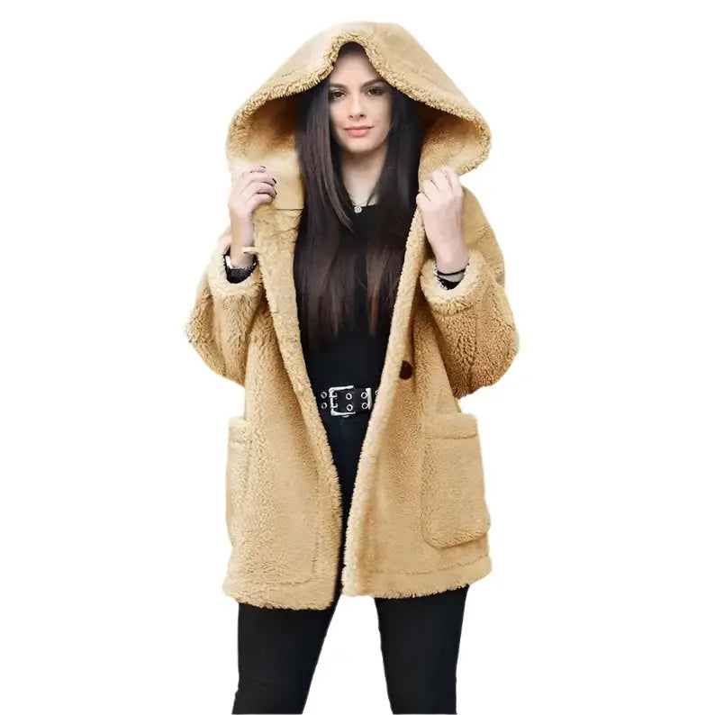 Women’s Oversized Shearling Hoodie Teddy Coat