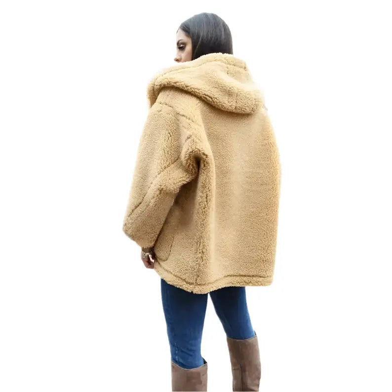 Women’s Oversized Shearling Hoodie Teddy Coat