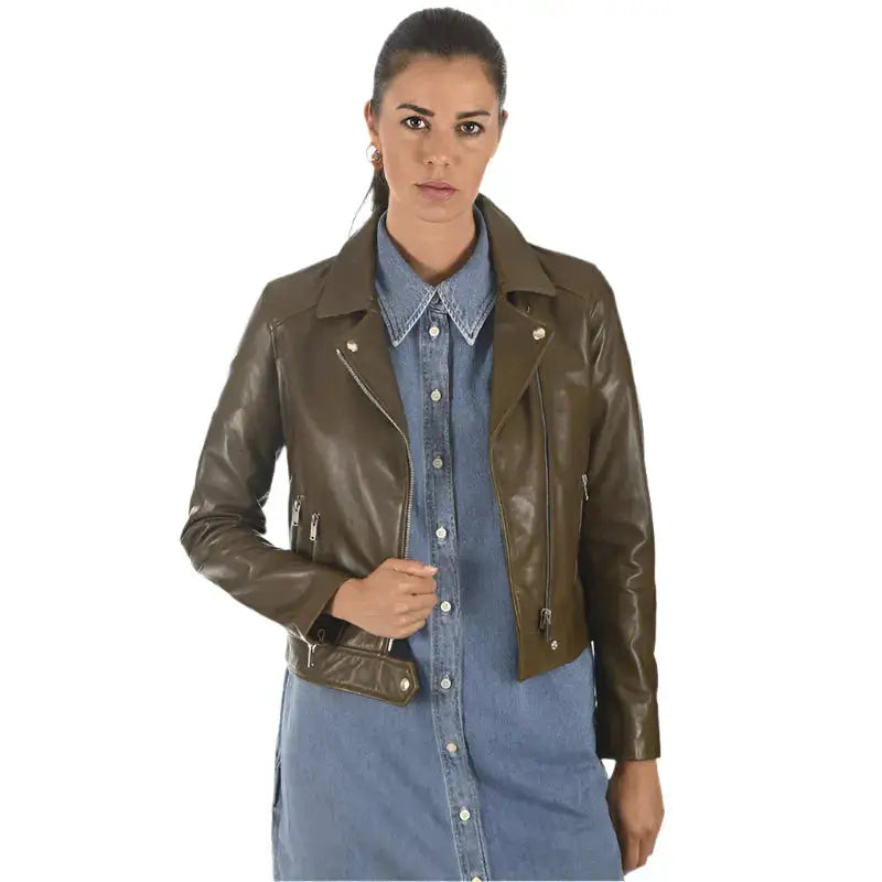 Women's Olive Green Leather Jacket