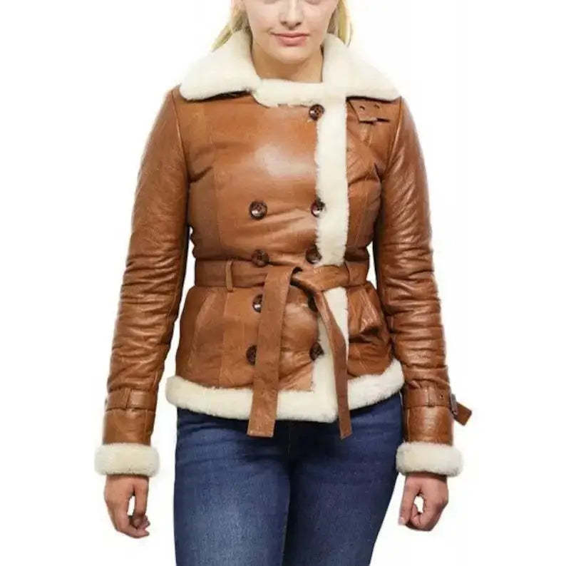 Women’s Tan B3 Shearling Bomber Jacket – Sheepskin Aviator Flying