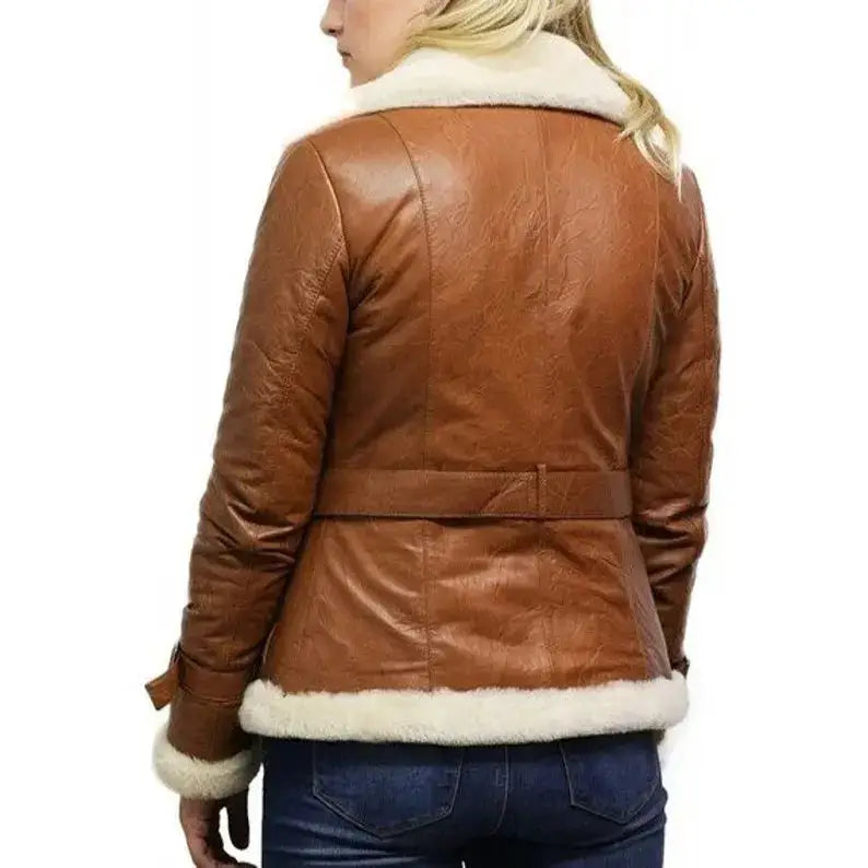 Women’s Tan B3 Shearling Bomber Jacket – Sheepskin Aviator Flying