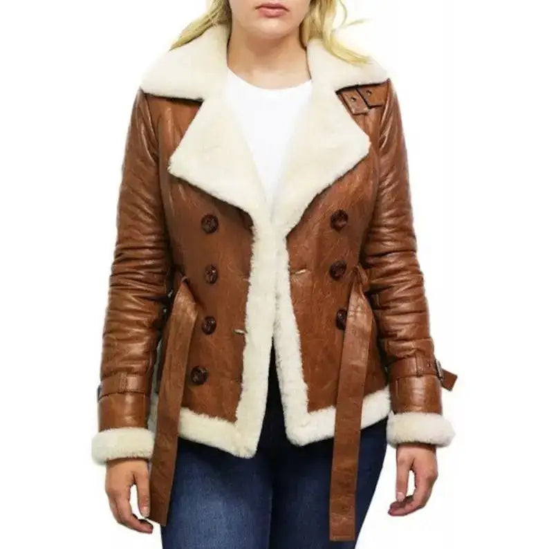 Women’s Tan B3 Shearling Bomber Jacket – Sheepskin Aviator Flying