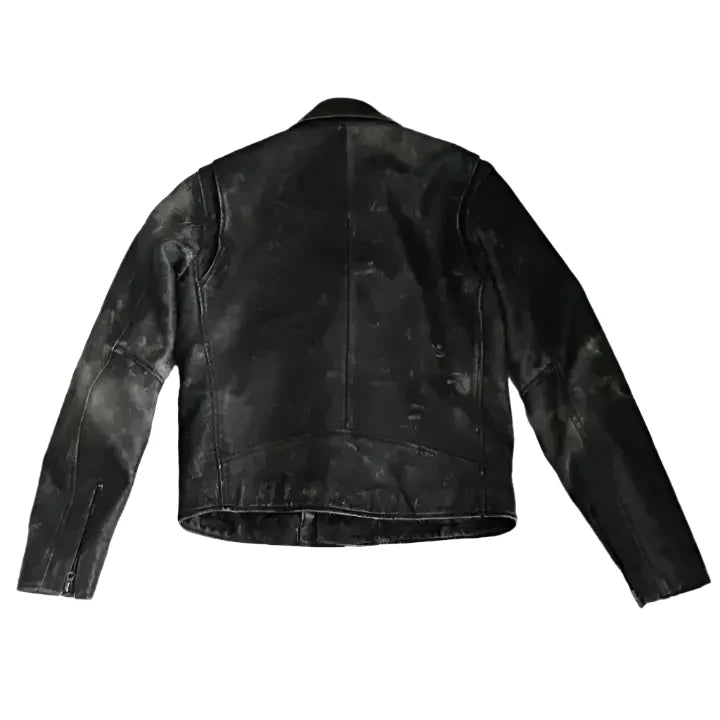 Men’s 90s Distressed Black Leather Biker Jacket