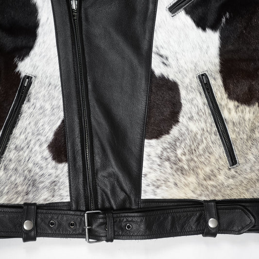 Cowhide Moto Jacket with Hair-On Panels