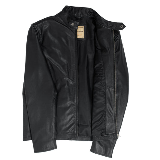 Black Calfskin Leather Biker Jacket