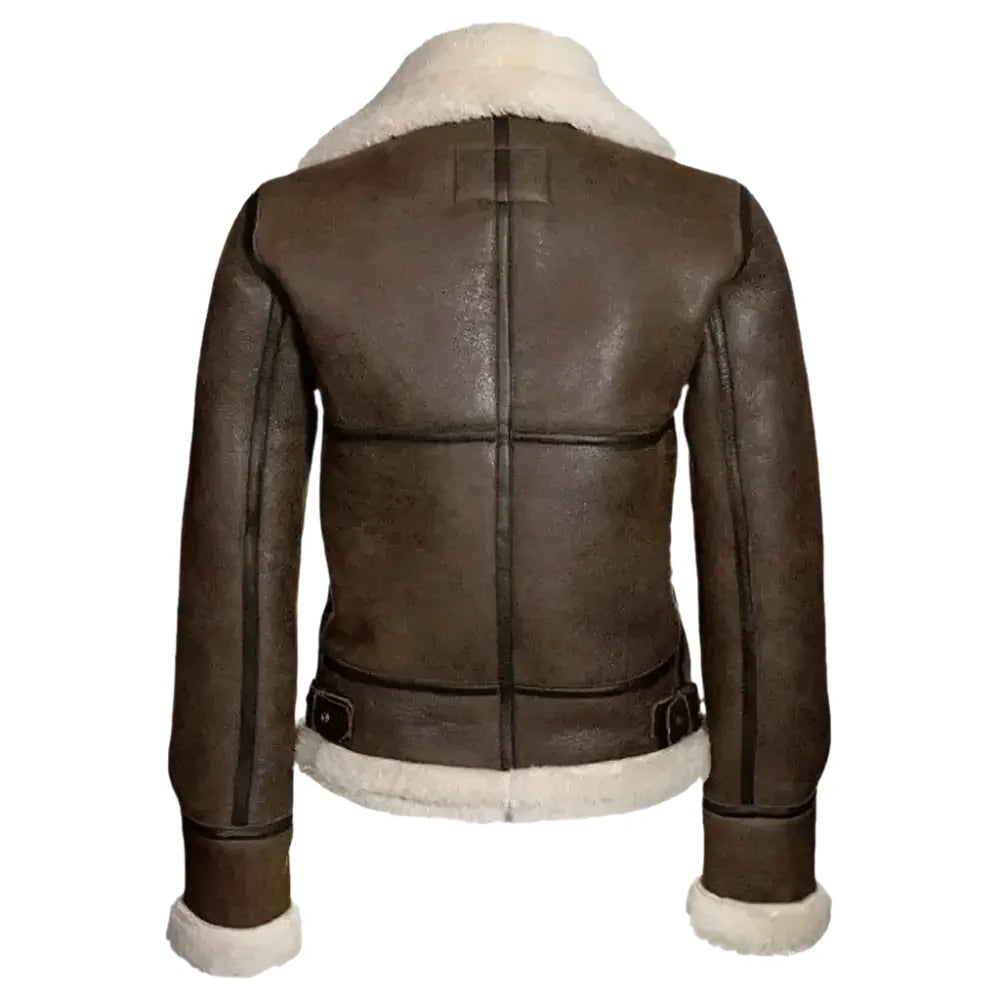 Women's B-3 Distressed Brown Aviator Leather Bomber Jacket