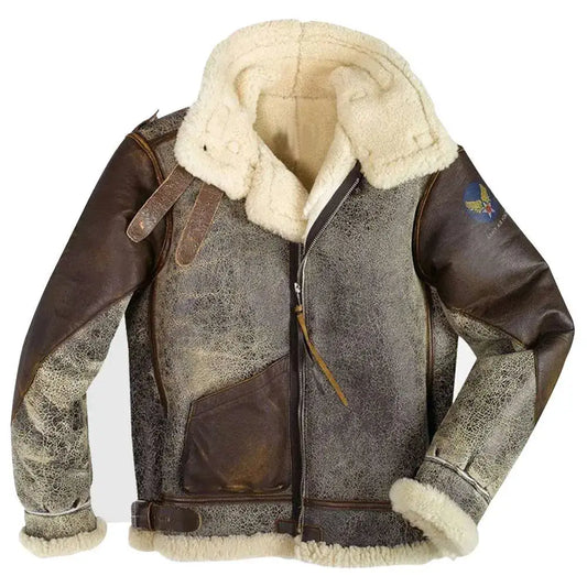 Men's B-3 Vintage Distressed Leather Bomber Jacket