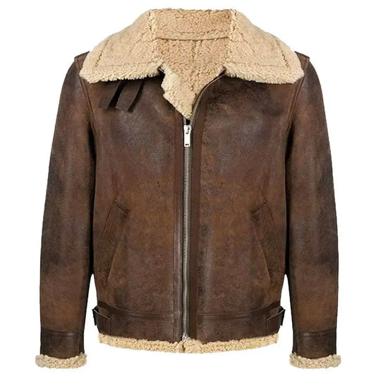 Men's B-3 Vintage Shearling Wax Leather Bomber Jacket
