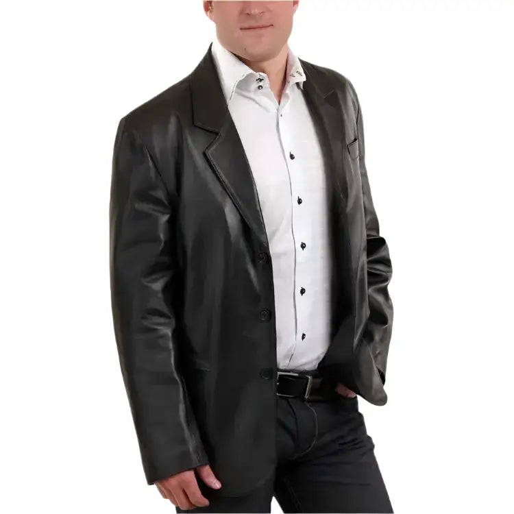 Mens Black Lambskin Leather Blazer Coat