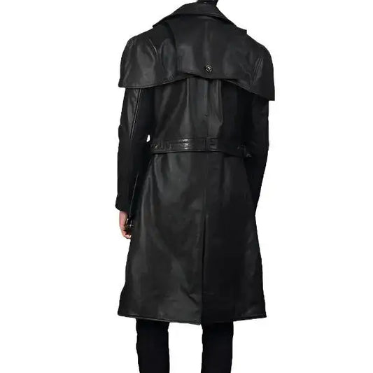 Men's Black Leather Trench Coat