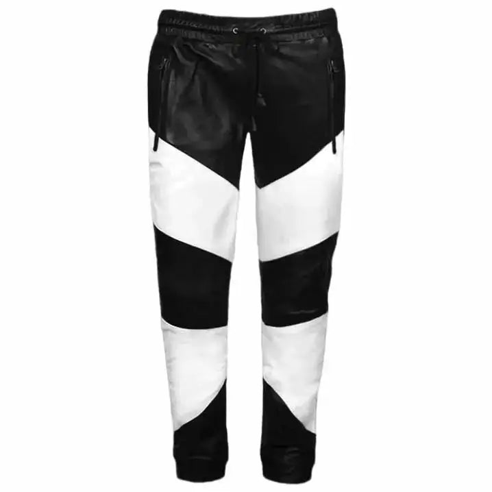 Mens Black and White Leather Pants