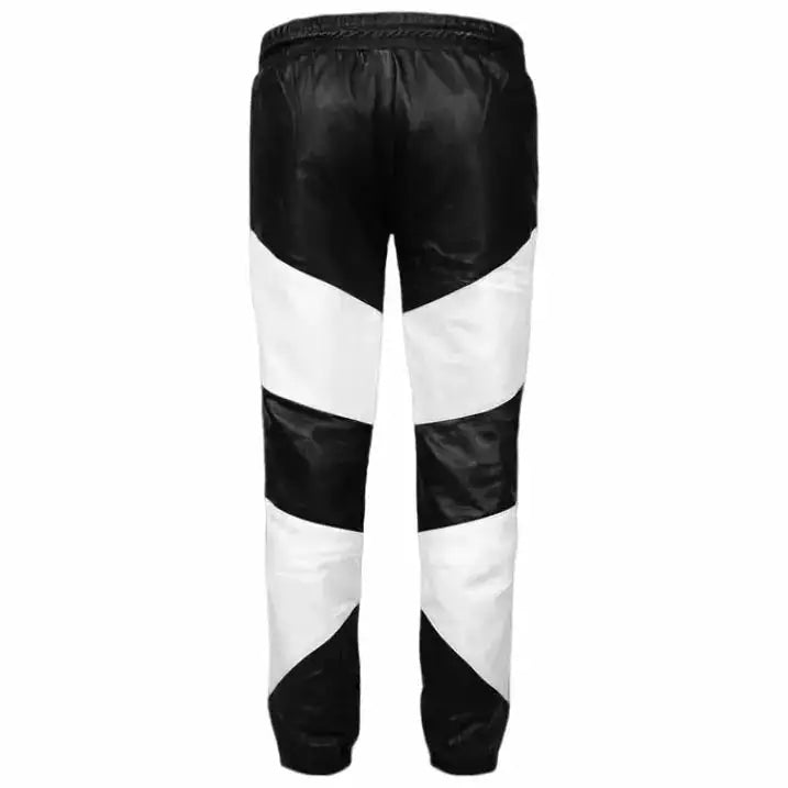 Mens Black and White Leather Pants