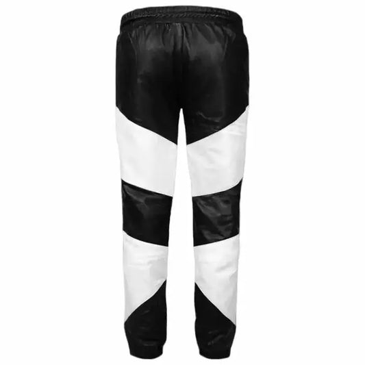 Mens Black and White Leather Pants
