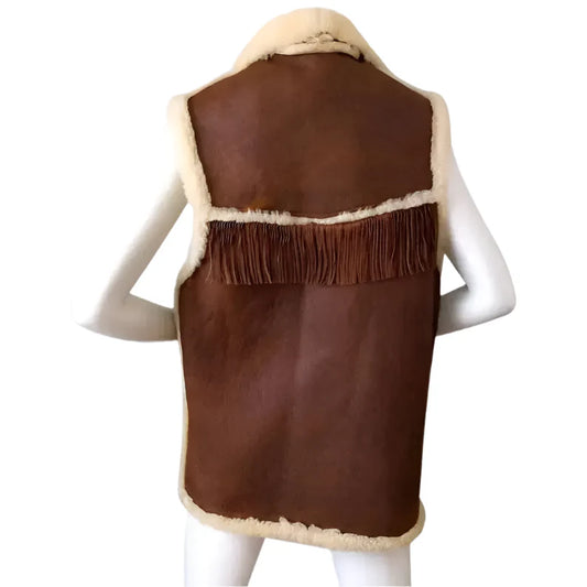 Women’s Boho Chic Brown Shearling Fringe Vest