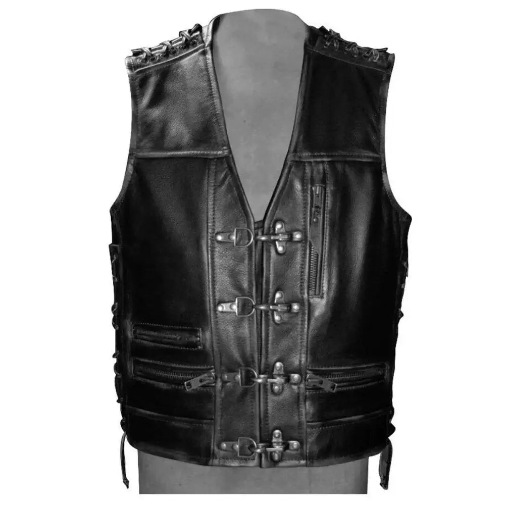 Mens Black Leather Biker Vest
