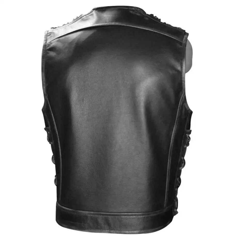 Mens Black Leather Biker Vest
