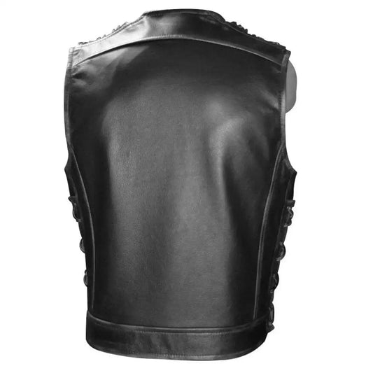 Mens Black Leather Biker Vest