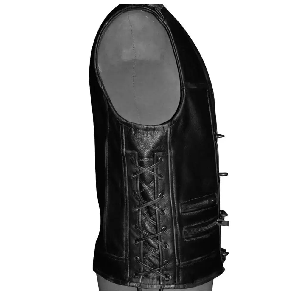 Mens Black Leather Biker Vest