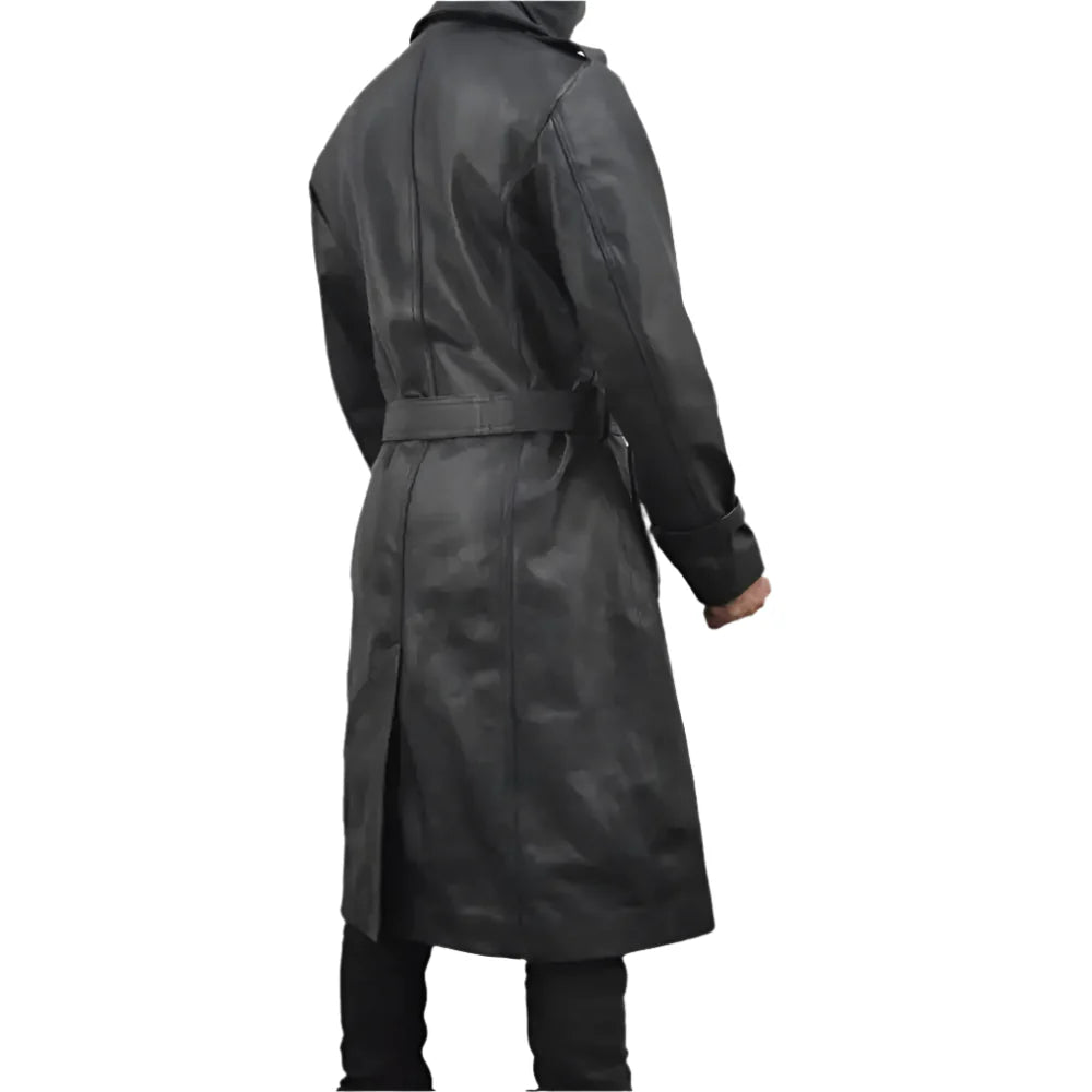 Mens Black Leather Trench Coat