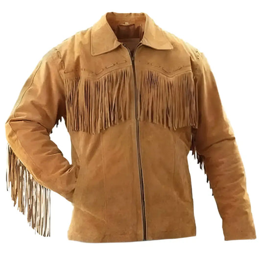 Men's Brown Suede Western Fringe Leather Jacket