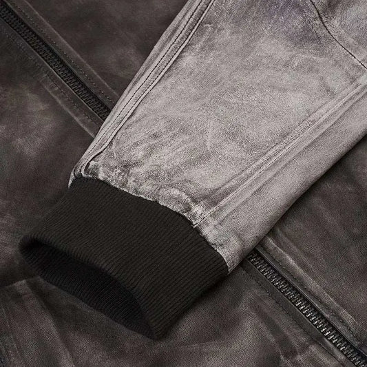 Distressed Leather Varsity Jacket