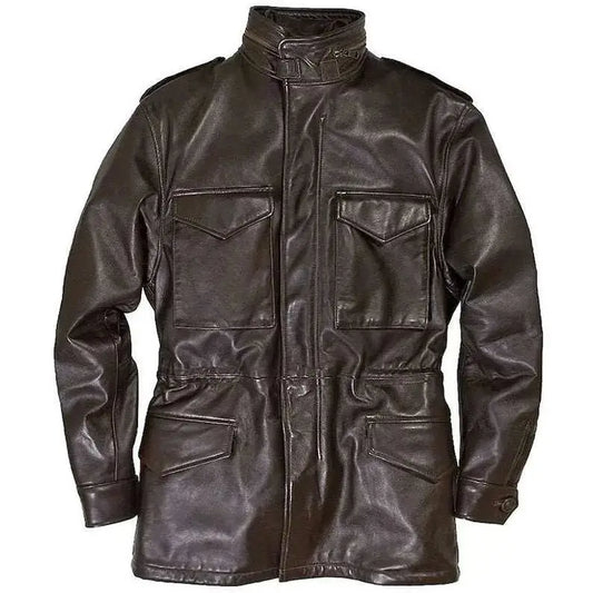 Brown Leather Button Front Jacket