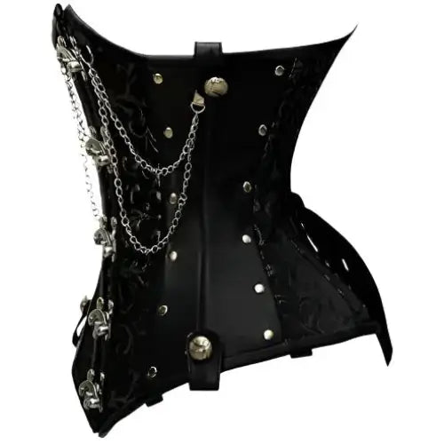 Women’s Goel Silver Brocade & Faux Leather Underbust Corset with Chain Details