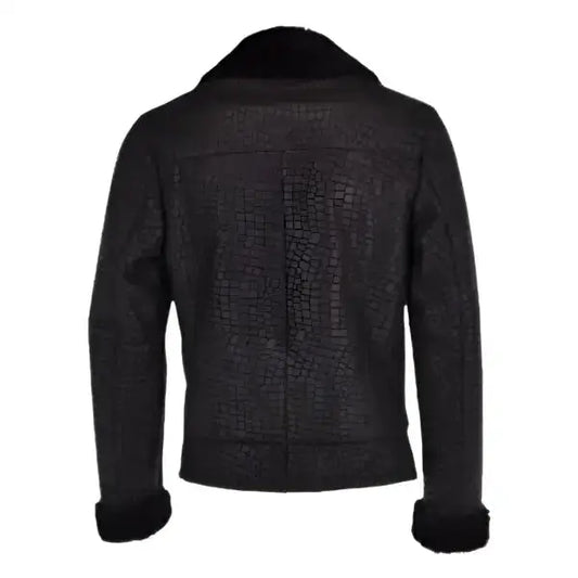Men's Black Crocodile-Print Sheepskin Coat