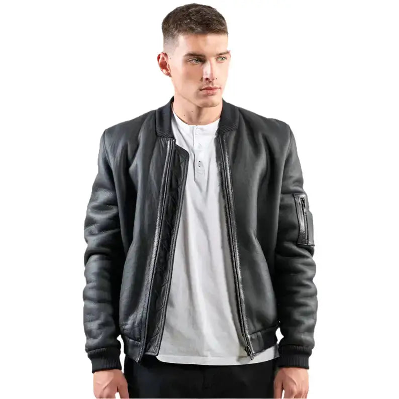 Men’s Black Sheepskin Aviator Jacket