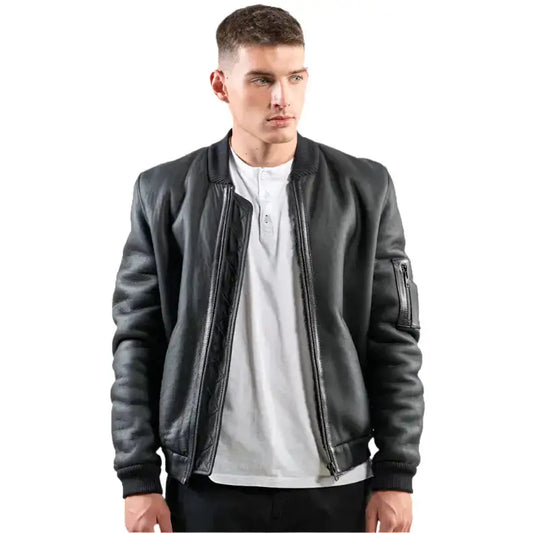 Men’s Black Sheepskin Aviator Jacket