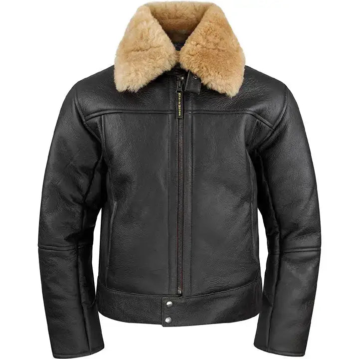 Mens Black Sheepskin Flight Jacket