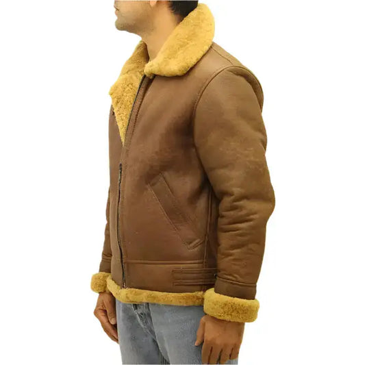 Men’s Brown Aviator B3 Sheepskin Leather Jacket