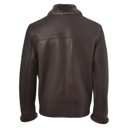 Men’s Brown Shearling Bomber Leather Jacket – Classic Flight Style