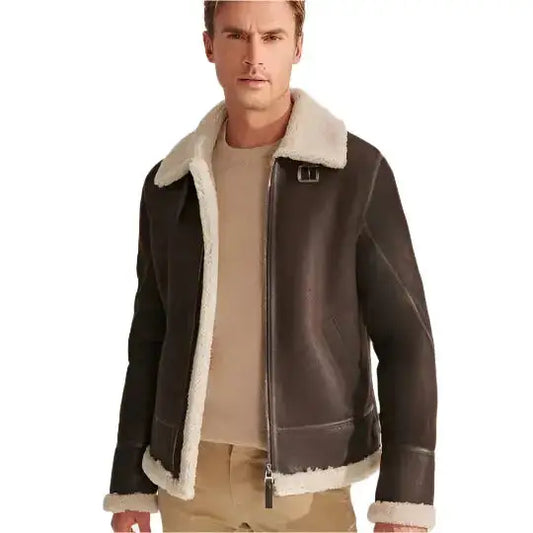 Mens Brown Shearling Aviator Jacket