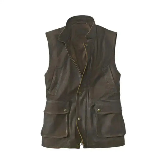 Men’s Dark Brown Munitions Leather Vest