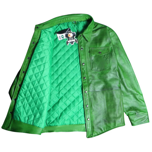 Men's Green Lambskin Leather Shirt