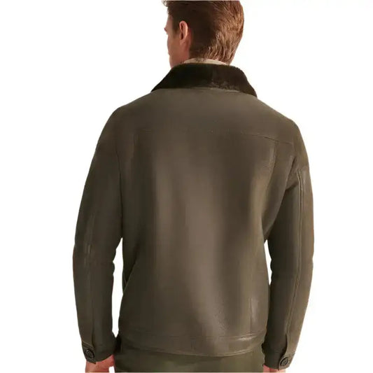 Men's Green Sheepskin Aviator Jacket