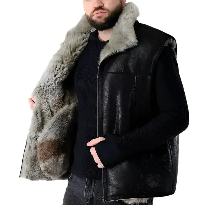 Mens Black Sheepskin Vest