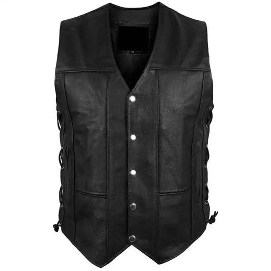 Men’s Black Leather Motorcycle Vest
